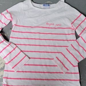 Jacadi size 8 white with hot pink stripe Breton cotton long-sleeve m shirt